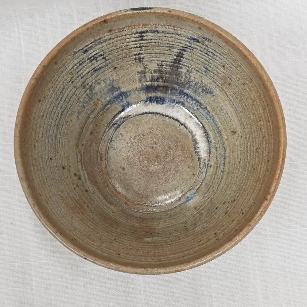 Signed Studio Art Pottery Stoneware Bowl Blue Brown Speckled Glaze 5.5